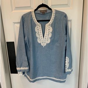 Point Sur Chambray tunic with white cord trim.